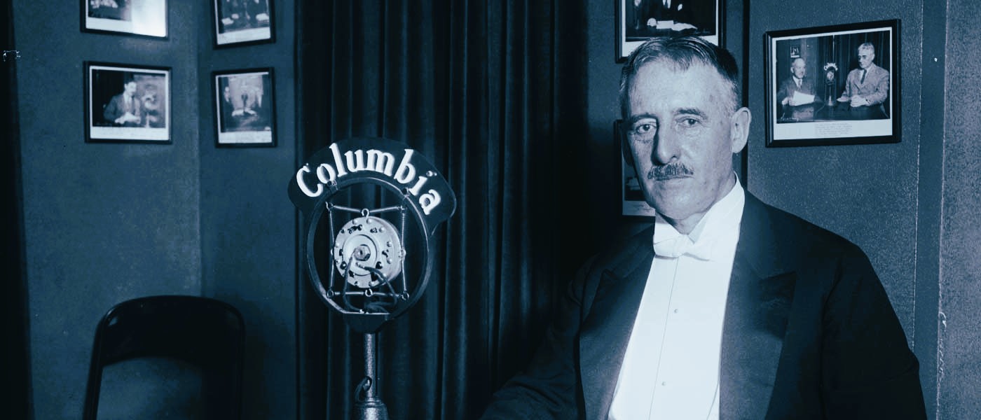 Henry Stimson seated for a radio address, circa 1930. Harris & Ewing, photographer; Library of Congress