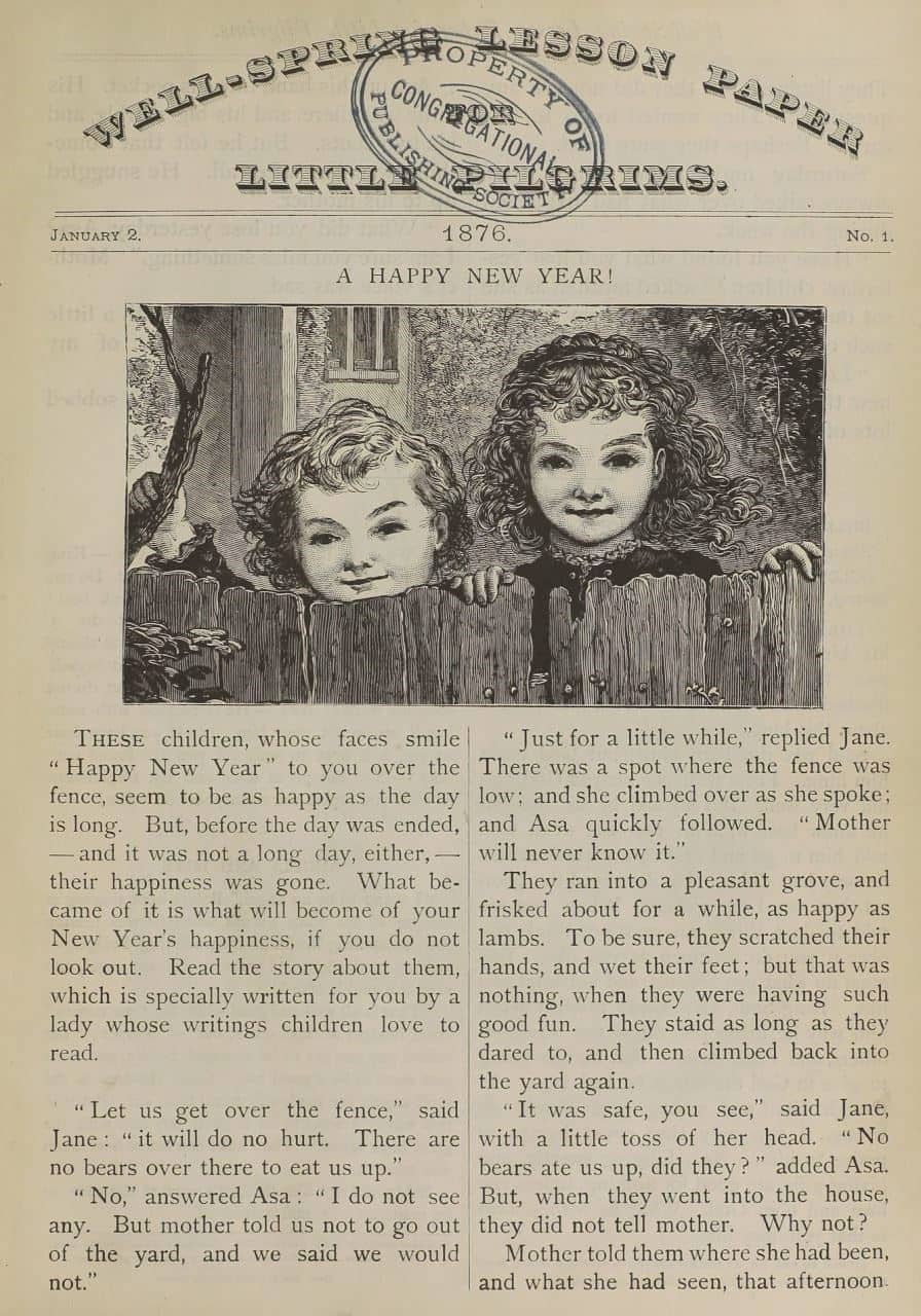 Well-Spring Lesson Paper for Little Pilgrims. No. 1 - No. 52. January 2 - December 24, 1876. Archives Unbound, link.gale.com/apps/doc/SC5111006387/GDSC?u=asiademo&sid=bookmark-GDSC&xid=209bebee&pg=1.