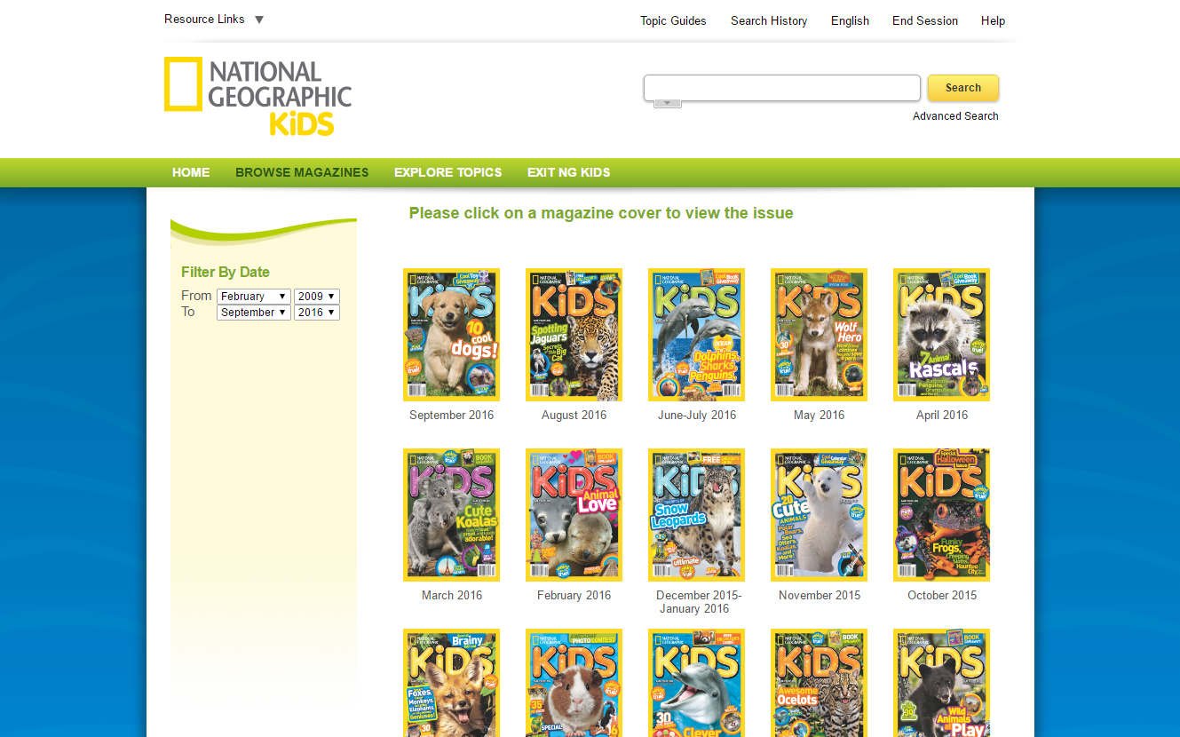 Students can browse magazine covers to select an issue that interests them.