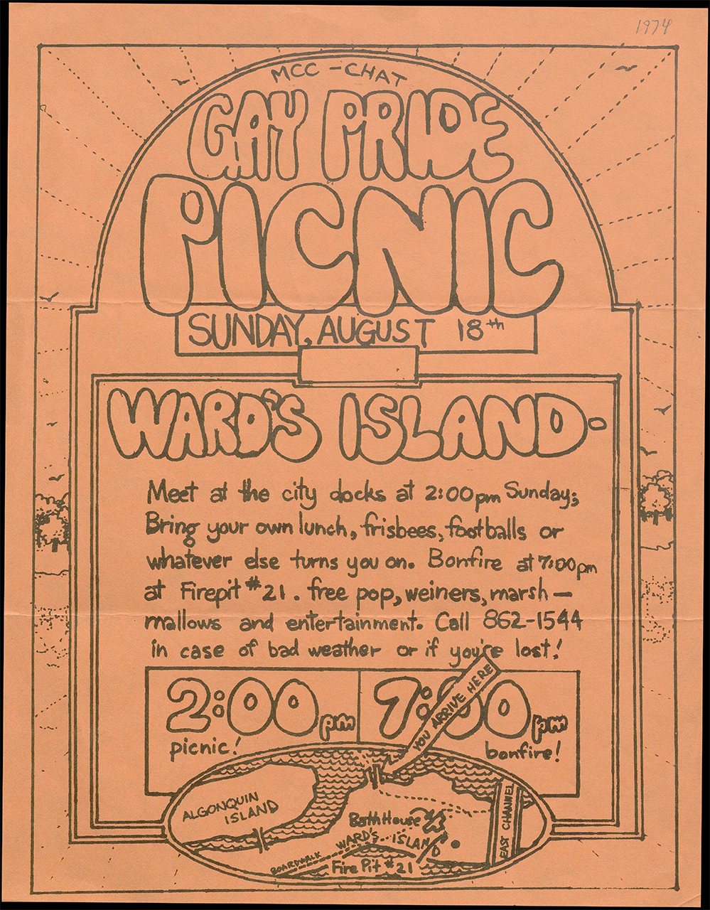 Gay Pride Picnic (1974: Toronto ON). 18 Aug. 1974. The ArQuives: Canada’s LGBTQ2+ Archives.