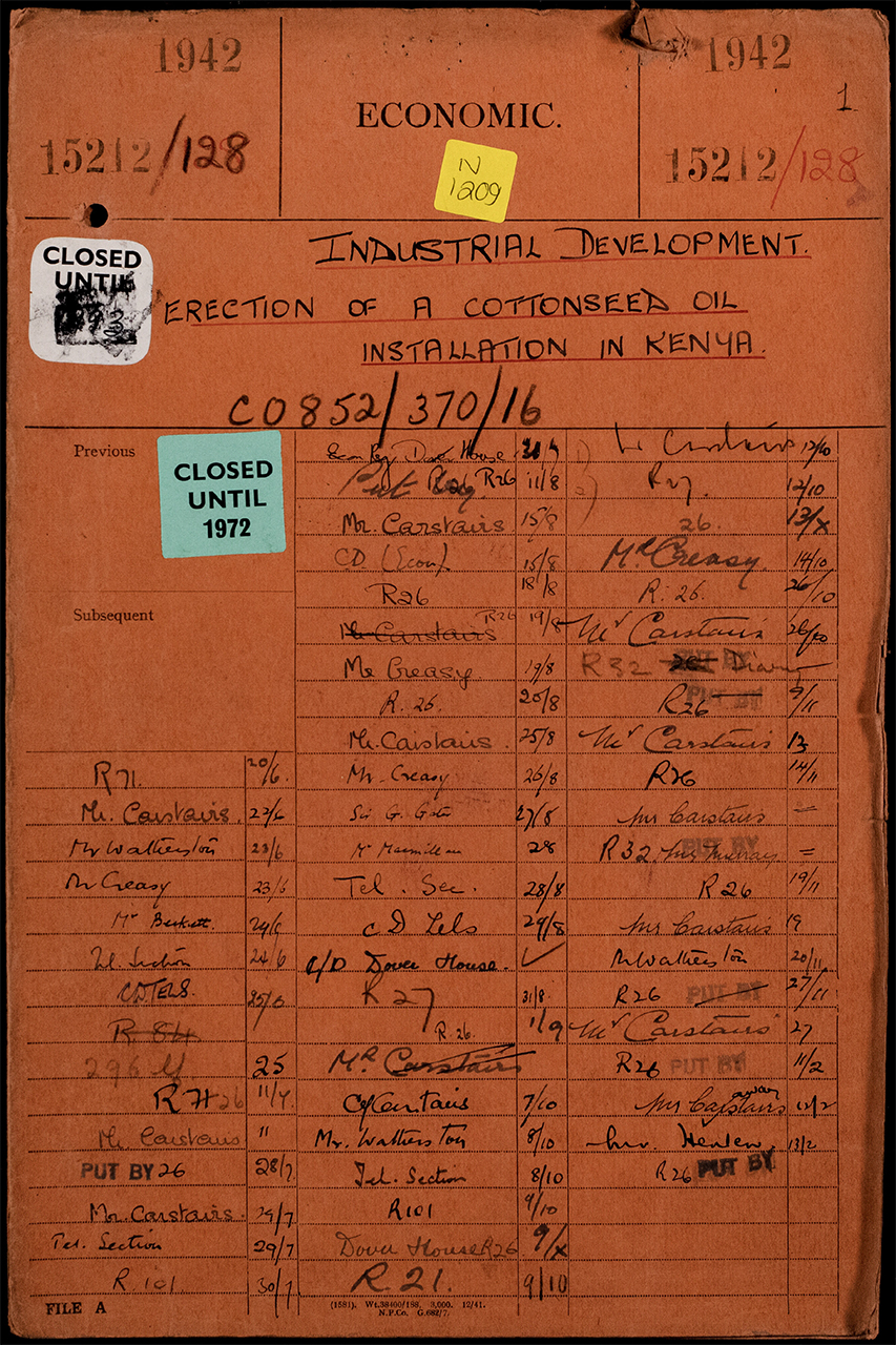 Industrial Development: Kenya: Erection of a cottonseed oil installation. 1942. The National Archives (Kew, United Kingdom).