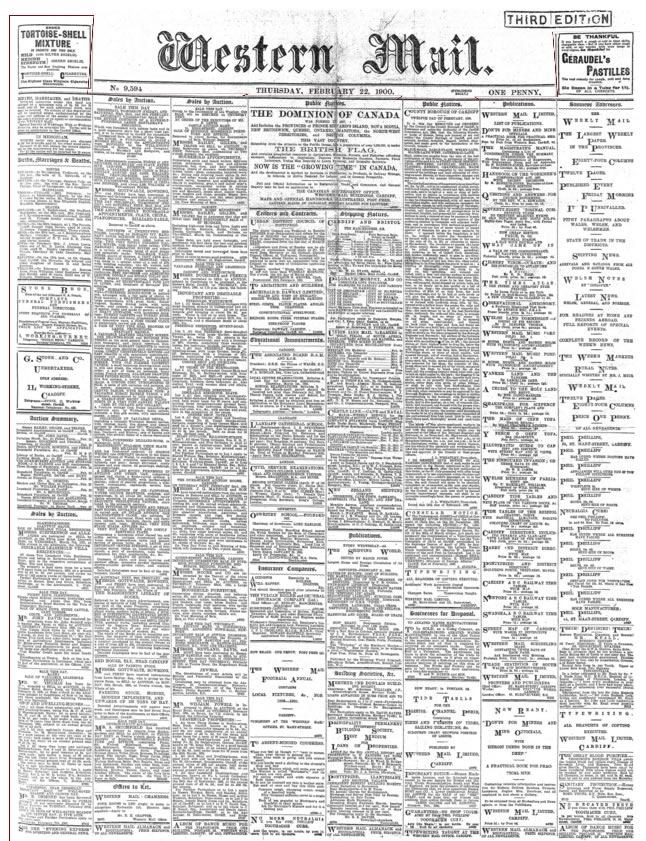 Western Mail, 22 February 1900. British Library Newspapers, Part I, 1800-1900.