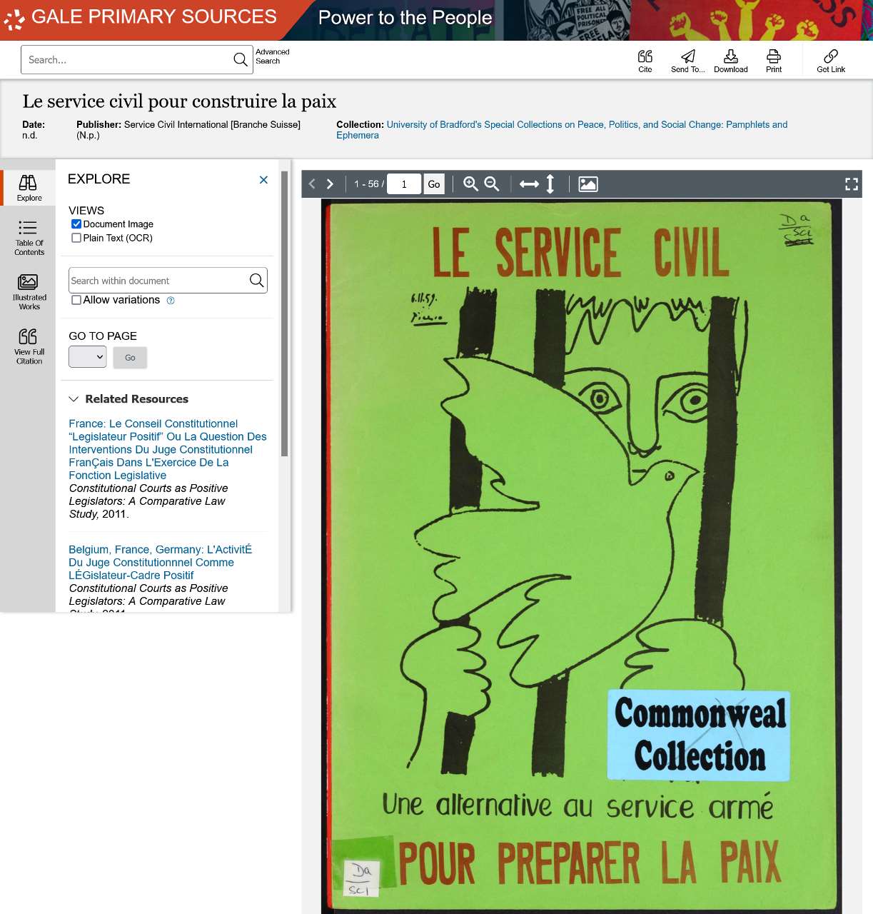 Le service civil pour construire la paix. Service Civil International [Branche Suisse], n.d. Power to the People, link.gale.com/apps/doc/QISIUP253545689/POPC?u=asiademo&sid=bookmark-POPC&xid=58460ef0&pg=1.