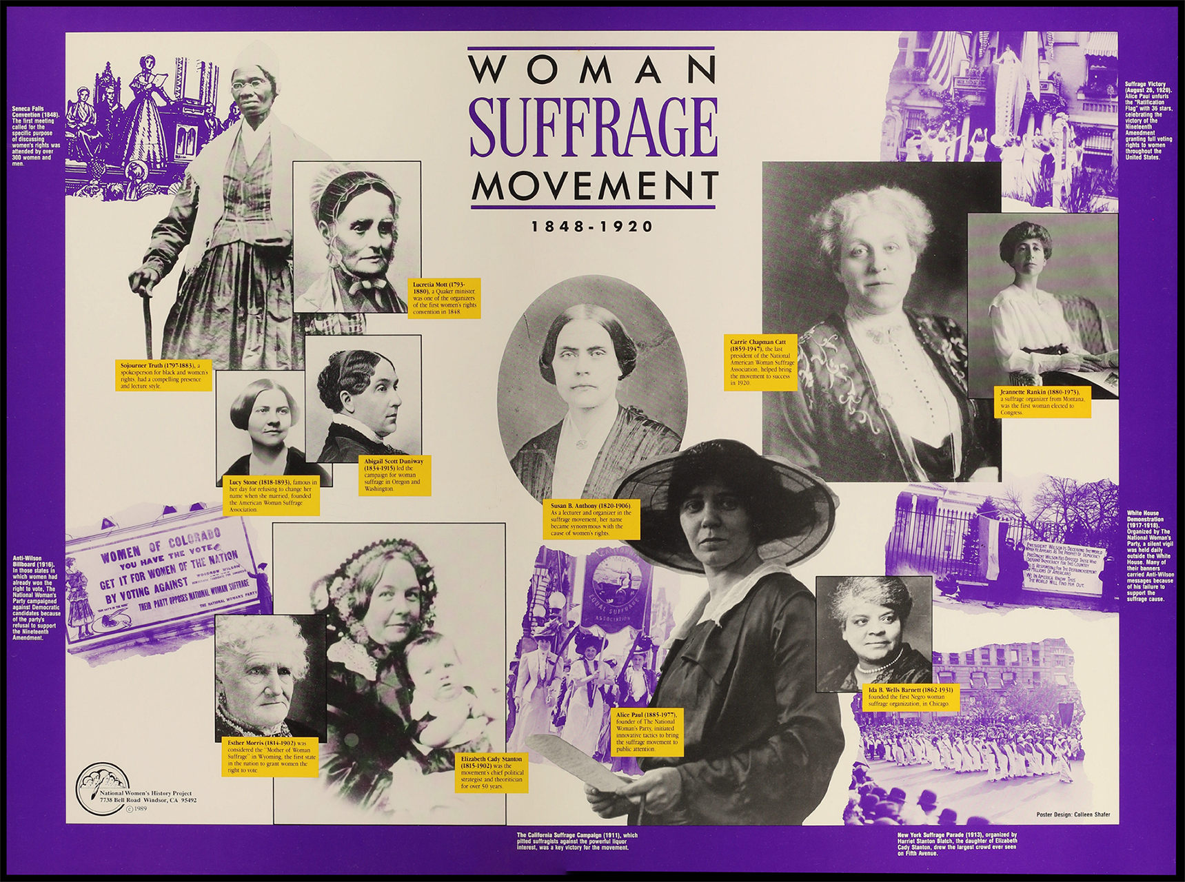 Oversize A: 'Woman Suffrage Movement: 1848-1920' Poster. 1989. TS Posters from the Pacific Coast Counterculture Collection