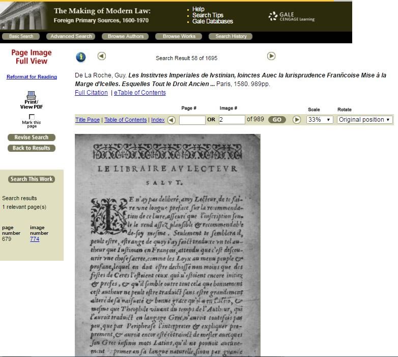 De La Roche, Guy. Les Institvtes Imperiales de Ivstinian, Ioinctes Auec la Iurisprudence Franñcoise Mise à la Marge d’Icelles. Esquelles Tout le Droit Ancien Romain Est Descit & Esclarcy: & Veu à l’œil, en Quoy il est Conforme aux Loix, Ordonnances & Statuts de Noz Roys Tres Chrestiens, Ensemble aux Mpeurs, vs, Coustumes, Pratiques & Obseruations Vsitees au Royaume de France. Oeuvre Tres Utile pour tous Praticiens. Paris, 1580.